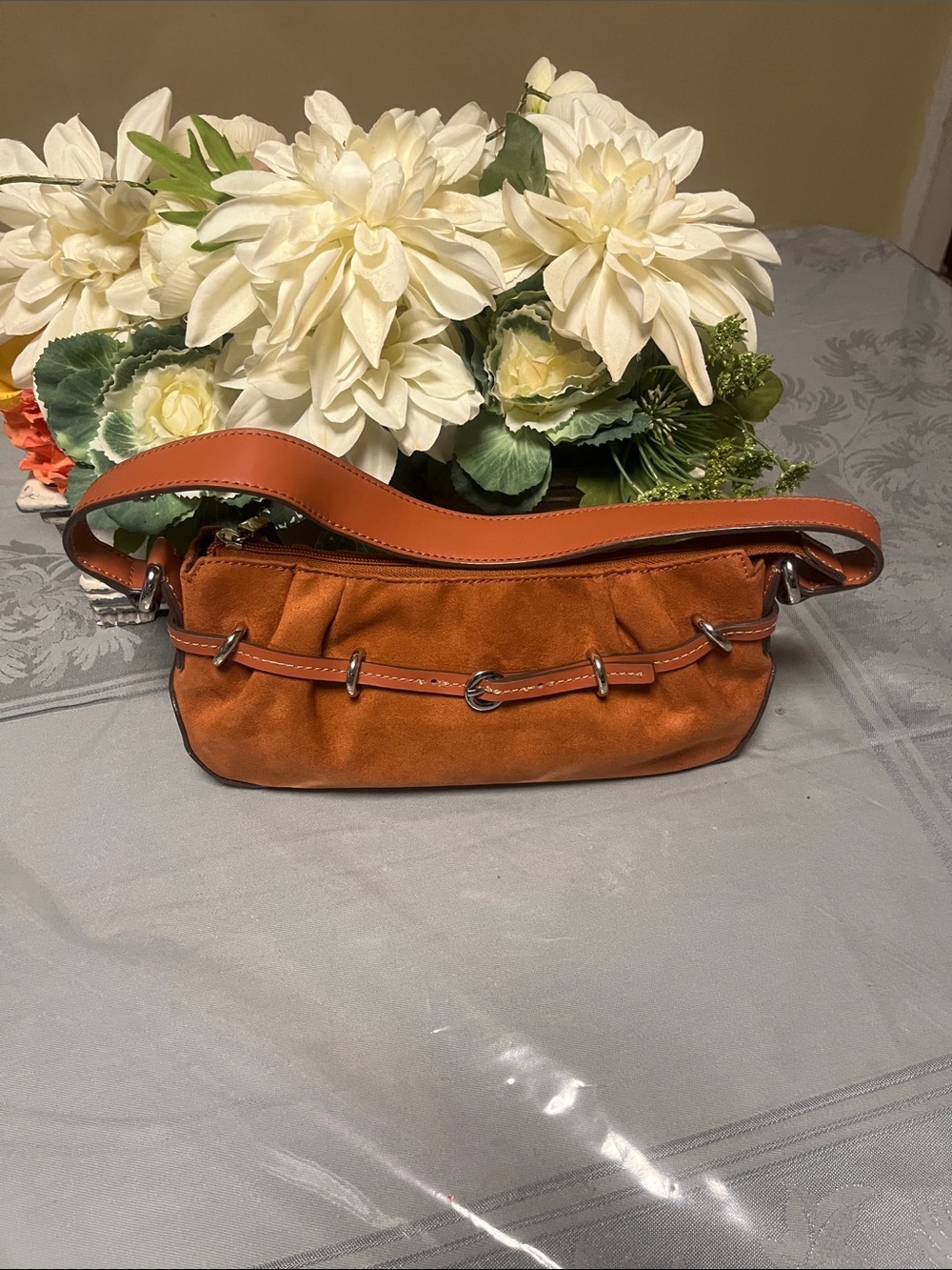 Suede Shoulder Bag in Rust Orange - Women's Handbag (New)